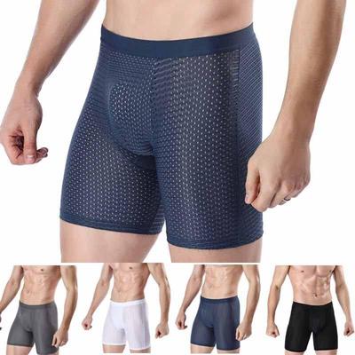 Unterhosen Männliche Shorts Atmungs Lange Unterwäsche Mann Mesh Große Größe Männer Höschen Männer Eis Seide Kühlen Mit Loch Boxer sexy Homme