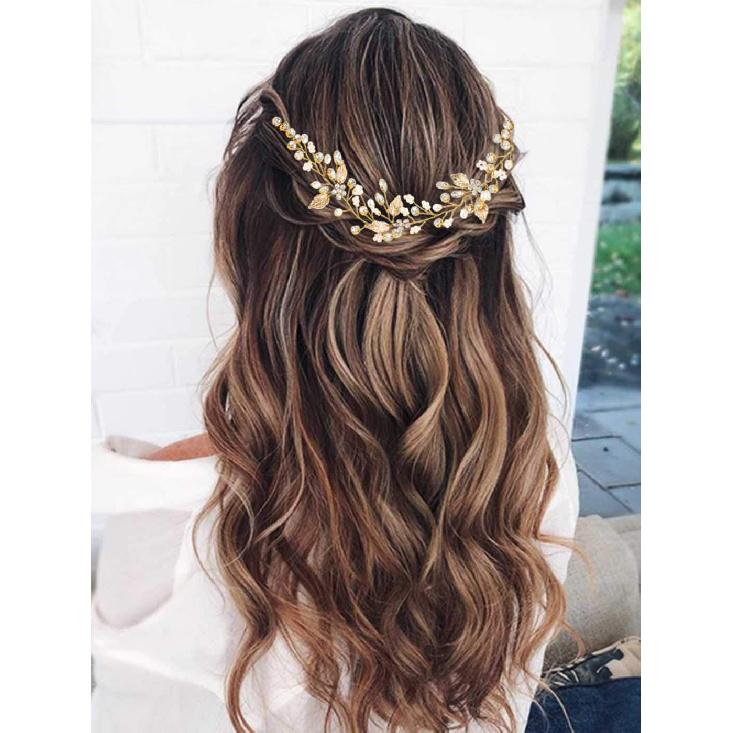 Gorais Crystal Bride Wedding Hair Combs Gold Leaf Bridal Hair Pieces Pearl Hair Accessories for Women and Girls (A-Gold) (A-Gold)