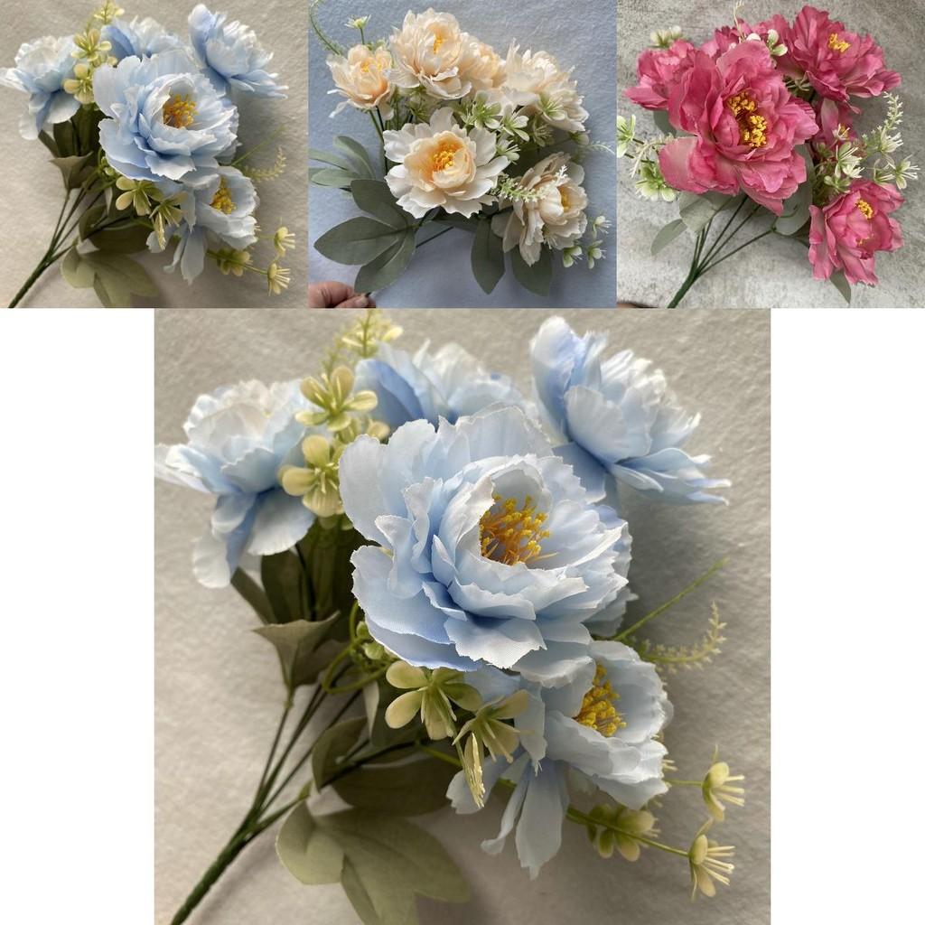 Bukett med sidenblommor 6 Huvud Pion Bröllop Heminredning Med Realistisk Design För Fotografering