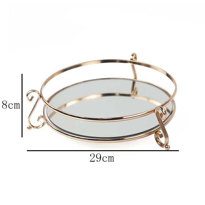 

Европейский стиль Домашний стеклянный зеркальный лоток для хранения Креативный геометрический кованый дисплей с круглыми орнаментами