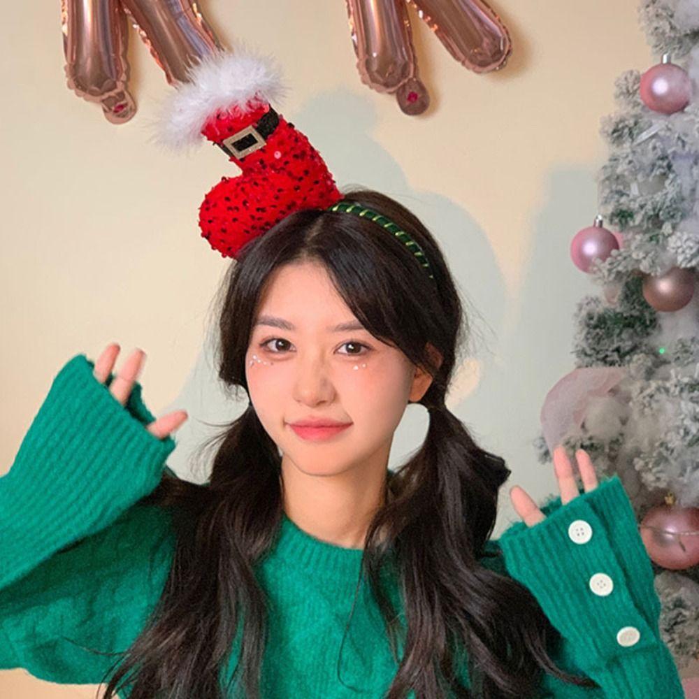 Red Christmas Hat Hair Hoop Festival Merry Christmas Headbands Cute   Party Favors