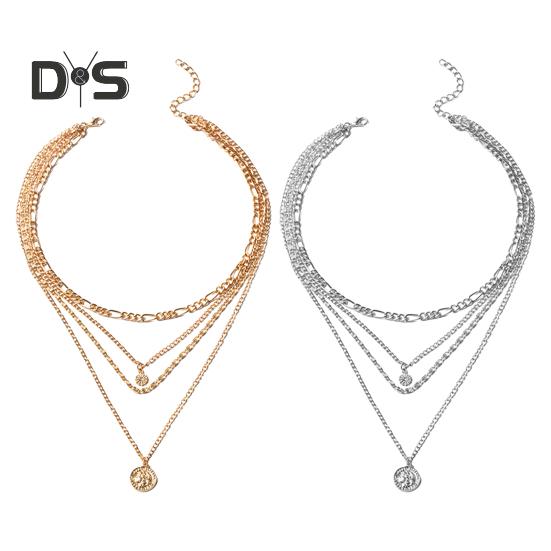Women Necklace Multi-layered Coin Pendant Thick Hollow Chain Adjustable Length Electroplated Hip Hop Club Party Punk Neck Jewelry