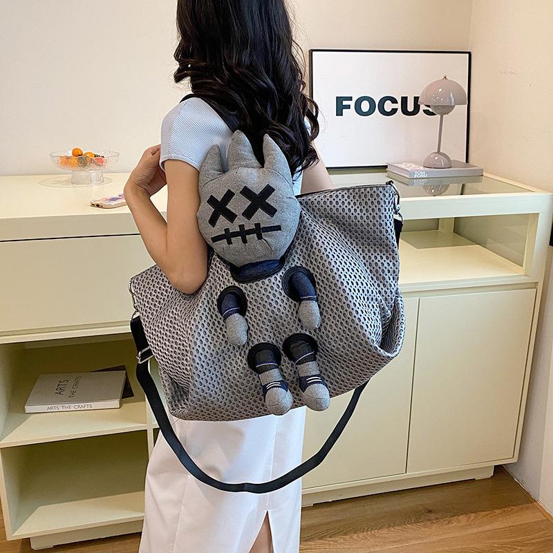 Travel Bag Large Capacity Mesh Fashion Doll Shoulder Bag Personality Hot Girl Casual Crossbody Bag Women's Tote Large Bag