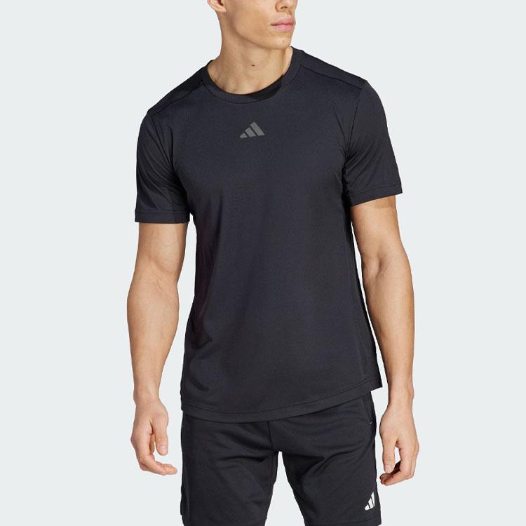 Adidas Hiit Training Tee With Solid Color Logo Quick-Dry Sports Fitness Short Sleeve Men Tops Black IM1112