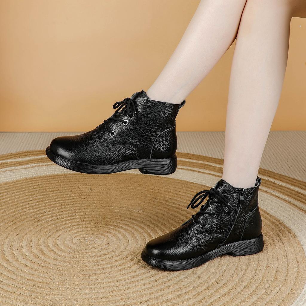 Autumn Early Winter Genuine Leather Shoes Women Ankle Boots Retro Soft Cow Leather Brand Ladies Boots Plus Size 41