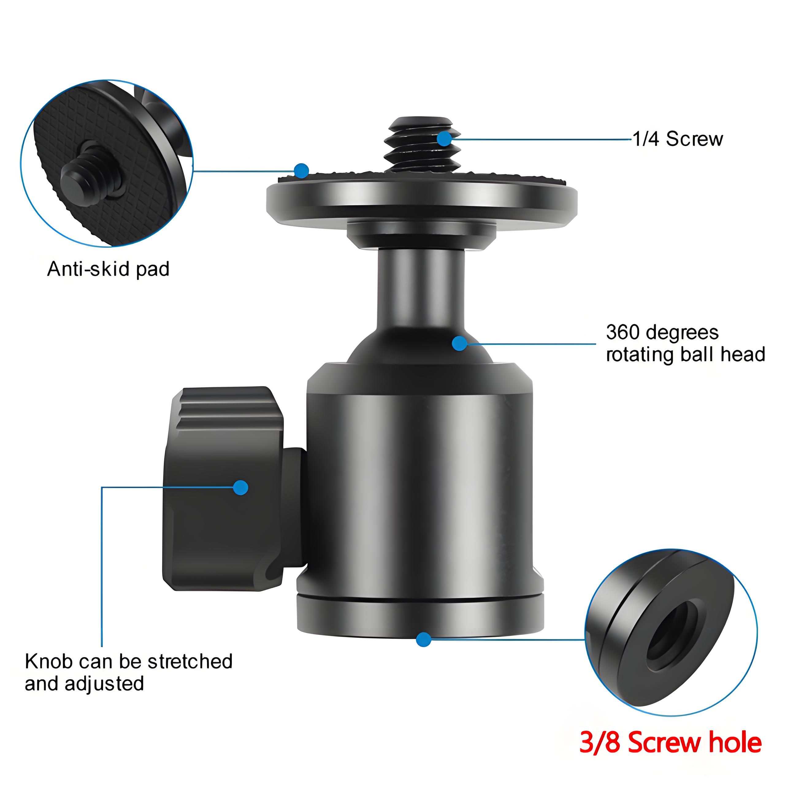 

Universal Metal Ballhead Adapter Multiple Angles Adjustment with 1/4 3/8 Screw Hole For DSLR Camera Mic Stand LED Light Tripod