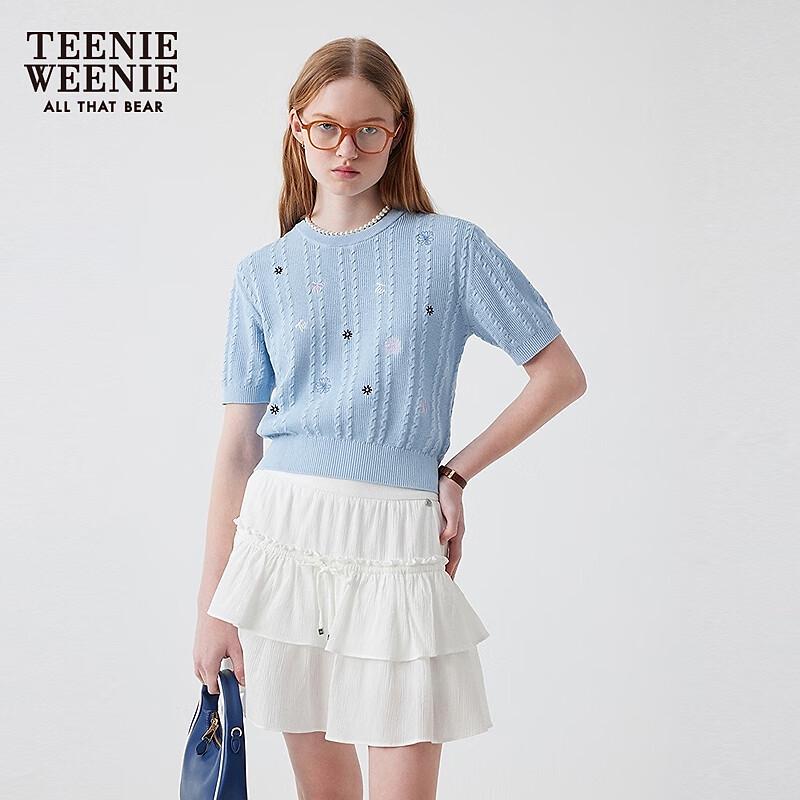 Teenie Weenie Bear Women's 2025 Summer Embroidered Short Sleeve Knit Top