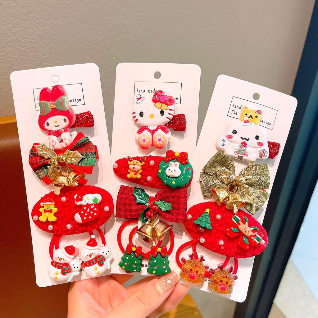 Festive Kuromi Hair Accessories Set: Red Christmas Hair Clips & Ties for Women & Children