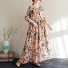 Travel Round Neck Vintage Long Flesh Covering Dresses