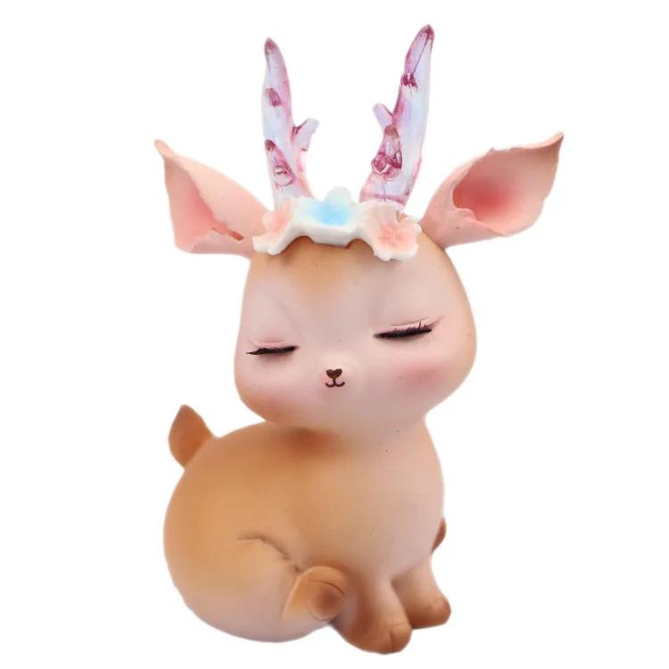 New Forest Style Pink Resin Deer Artificial Flowers Iron Acrylic Cake Toppers For Happy Birthday Party Decoration Baking Suplies