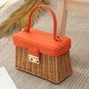 Trend Women's Straw Square Bags Handmade Woven Tote PU Leather Top Handle Rattan Purses Boxes Lady Summer Beach Basket Bags
