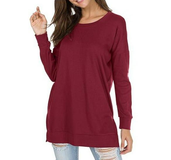 Versatile Long-Sleeve Solid Color Crew Neck Casual Top for Women