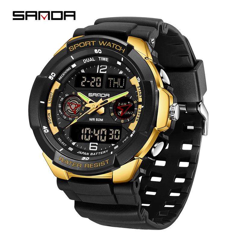 Sanda Electronic Watch: Fashionable, Versatile, Luminous, Waterproof Sports Watch for Middle School Students with Alarm Clock Function.