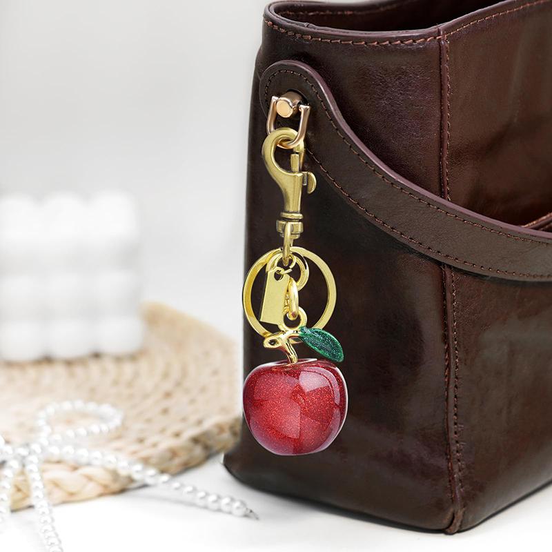 Äpple nyckelring, väska handväska berlock nyckelringar för kvinnor röd rosa blå svart handväska berlocker metall smycken present