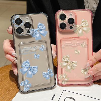 Farbige Bowknot-Muster-Kartensteckplatz-Telefonhülle für iPhone 16 15 14 13 Pro Max 12 11 Stoßfeste transparente weiche Tpu-Linsenschutzschlanke Anti-Fall-Abdeckung