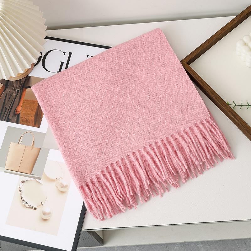 New model with solid color scarf women's autumn and winter thickened warm New Year's red scarf dual-purpose shawl