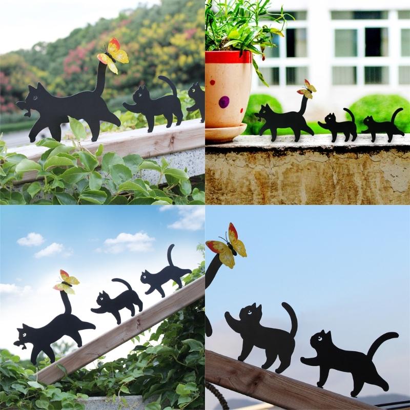 3Pieces Black Cats Garden Stakes Weather Resistant Metal Iron Art Cats Decors For Outdoor Yard And Lawn Patios Balcony