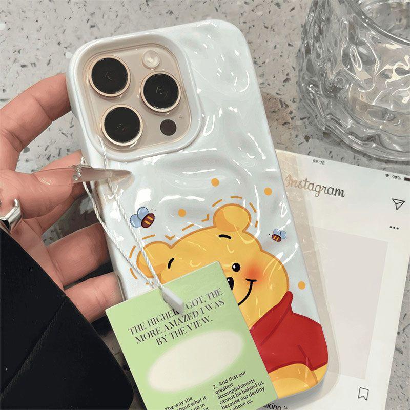 Folds cute Winnie the Pooh for iPhone17 mobile phone case Apple 16Pro three-dimensional 15 cartoon 13/14 soft