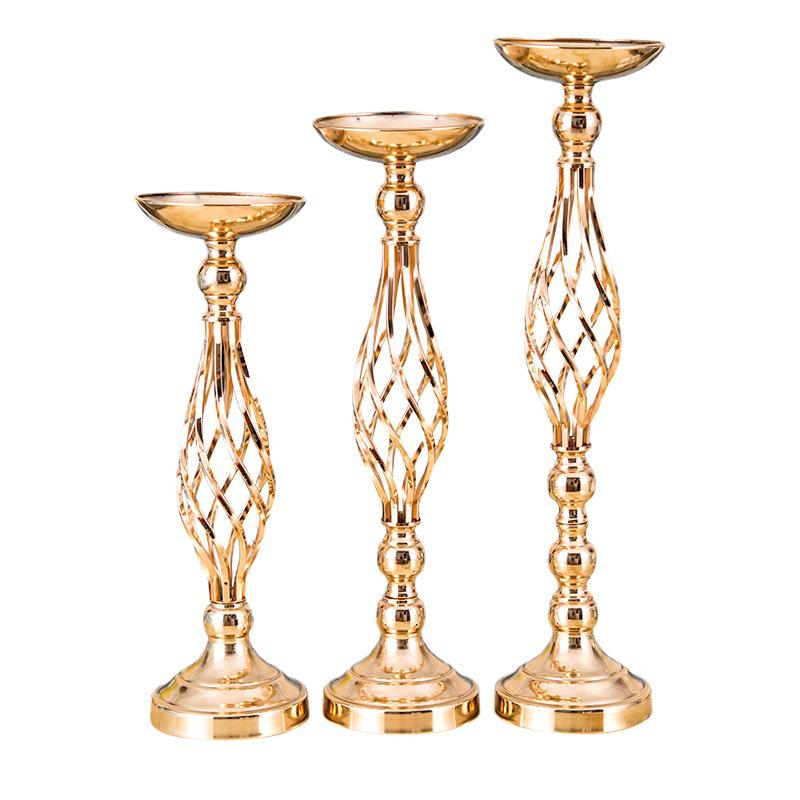 Golden Wrought Iron Vase and Candlestick Wedding Décor