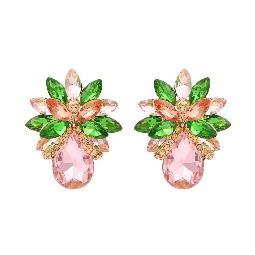 Boucles d'oreilles à clous en alliage tempérament élégant Mode diamant coloré fleur boucles d'oreilles personnalisées pour femmes PD2067