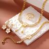 Elegant Clover Jewelry Set Women Stainless Steel Cuban Chain Necklace Bracelet Earrings Ring 5-Piece Luxury Accessory