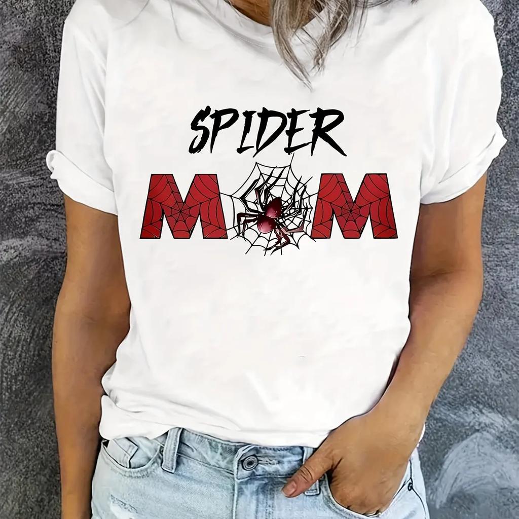 Spider Mom Women's T-Shirt Super Mom Design Casual Short Sleeve Mother's Day Gift Family Matching Outfit