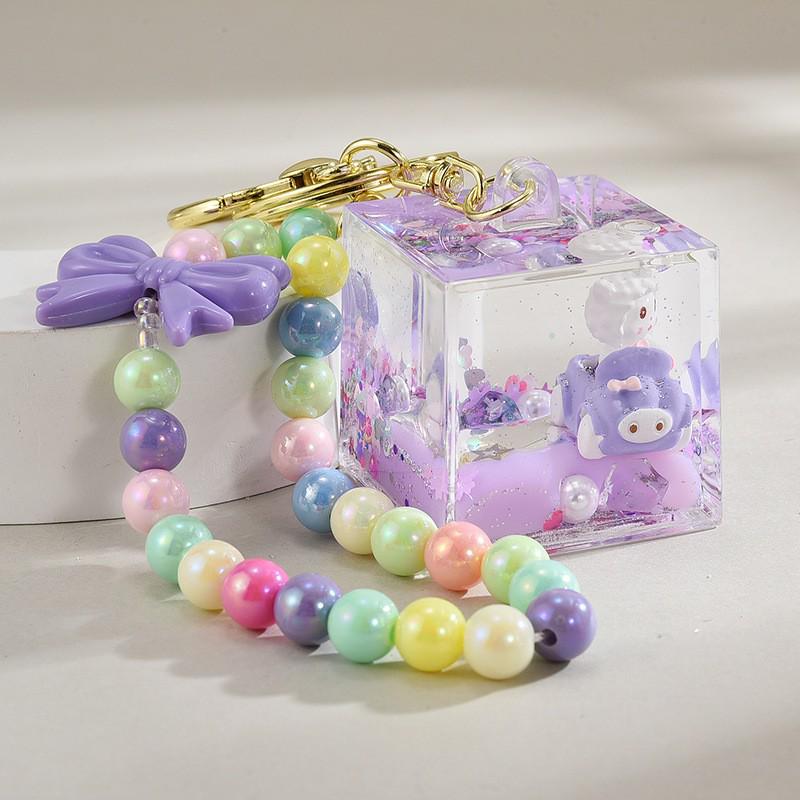Cartoon Quicksand Bottle Car Keychain - Cute Girl Acrylic Bag Pendant Accessory