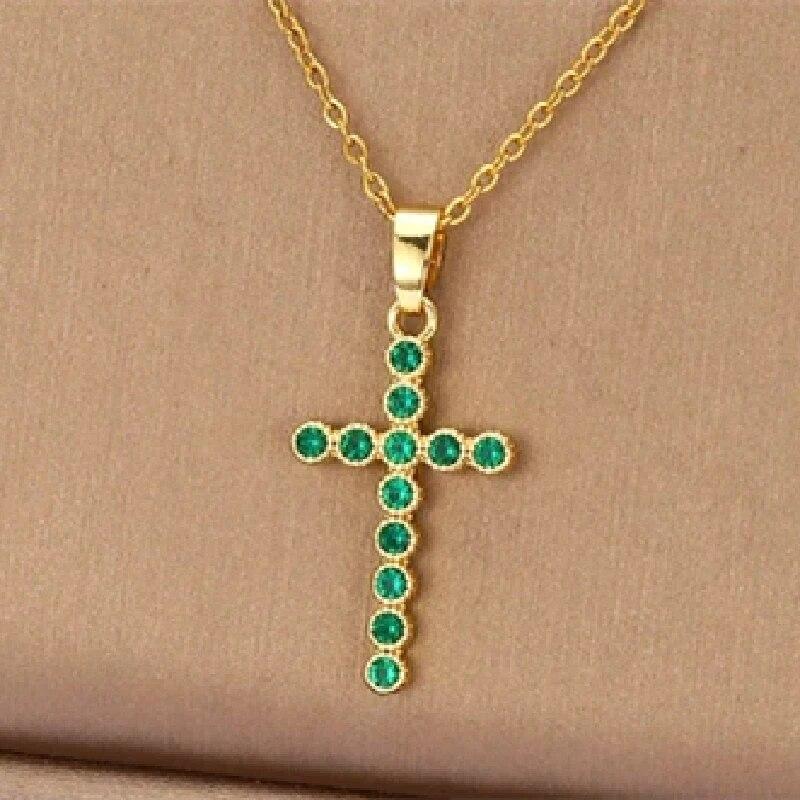 1 Stück Luxus Cooler Wind Kreuz Vergoldeter Kupferanhänger mit Edelstahlkette Kombination aus Schlüsselbeinkette