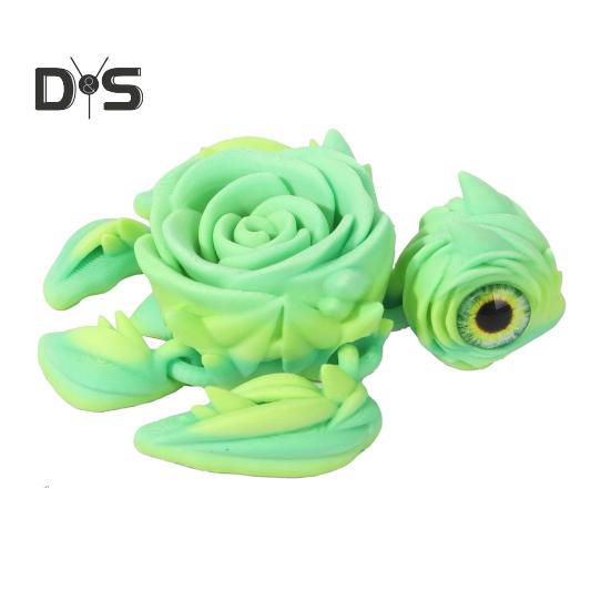 3D Printed Rose Turtle Figurine Movable Joints Flower Sea Tortoise Figure Articulated Animal Model Toy Home Office Bookshelf Desktop Decoration
