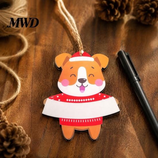 Festive Home Wall Decor Christmas Wooden Ornament, Cute Bear Gingerbread Gnome Cat Dog DIY Holiday Hanging Decorations for Tree, Party Car Reusable