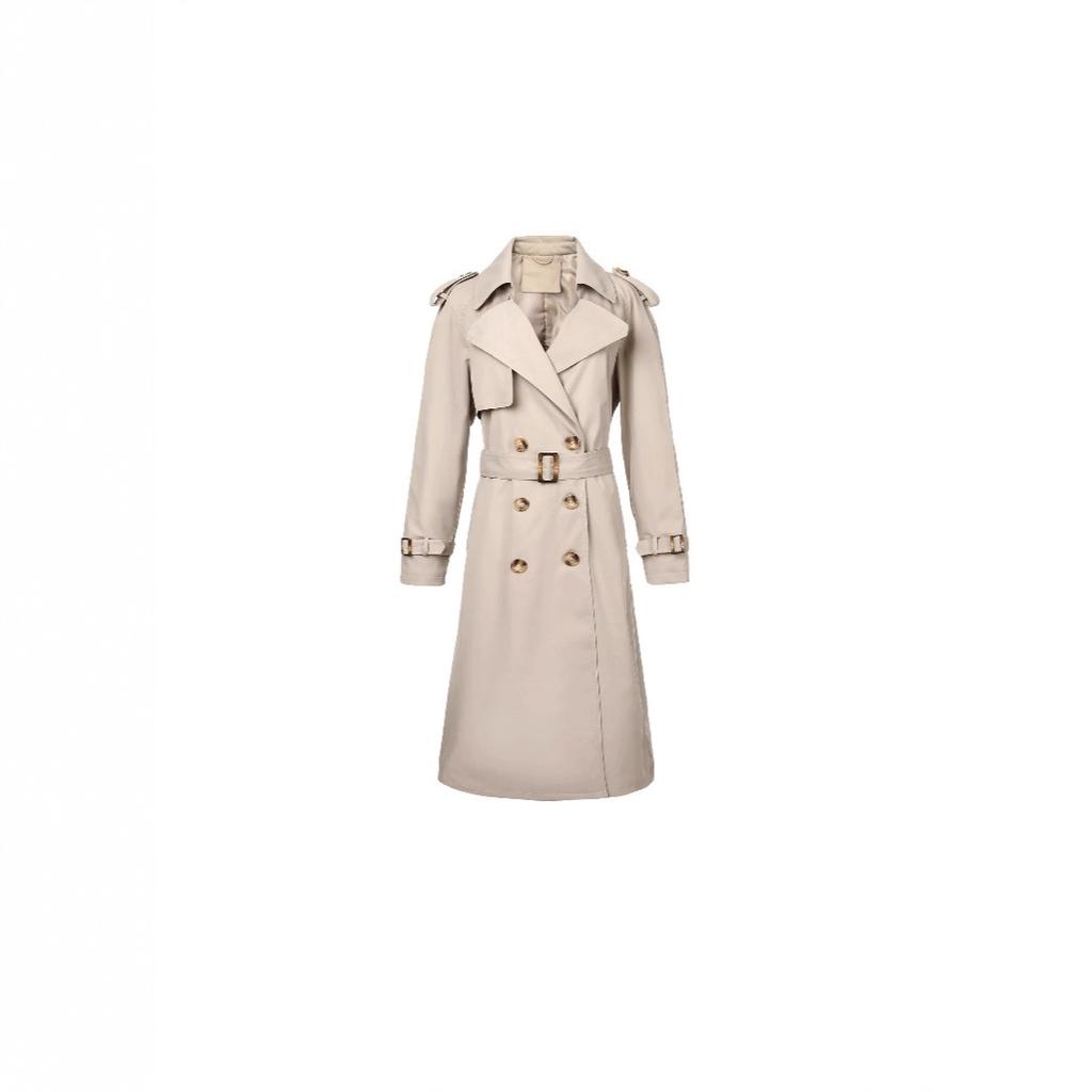 European and American classic lapel trench coat double-breasted + epaulettes decorative belt, crisp and elegant British style