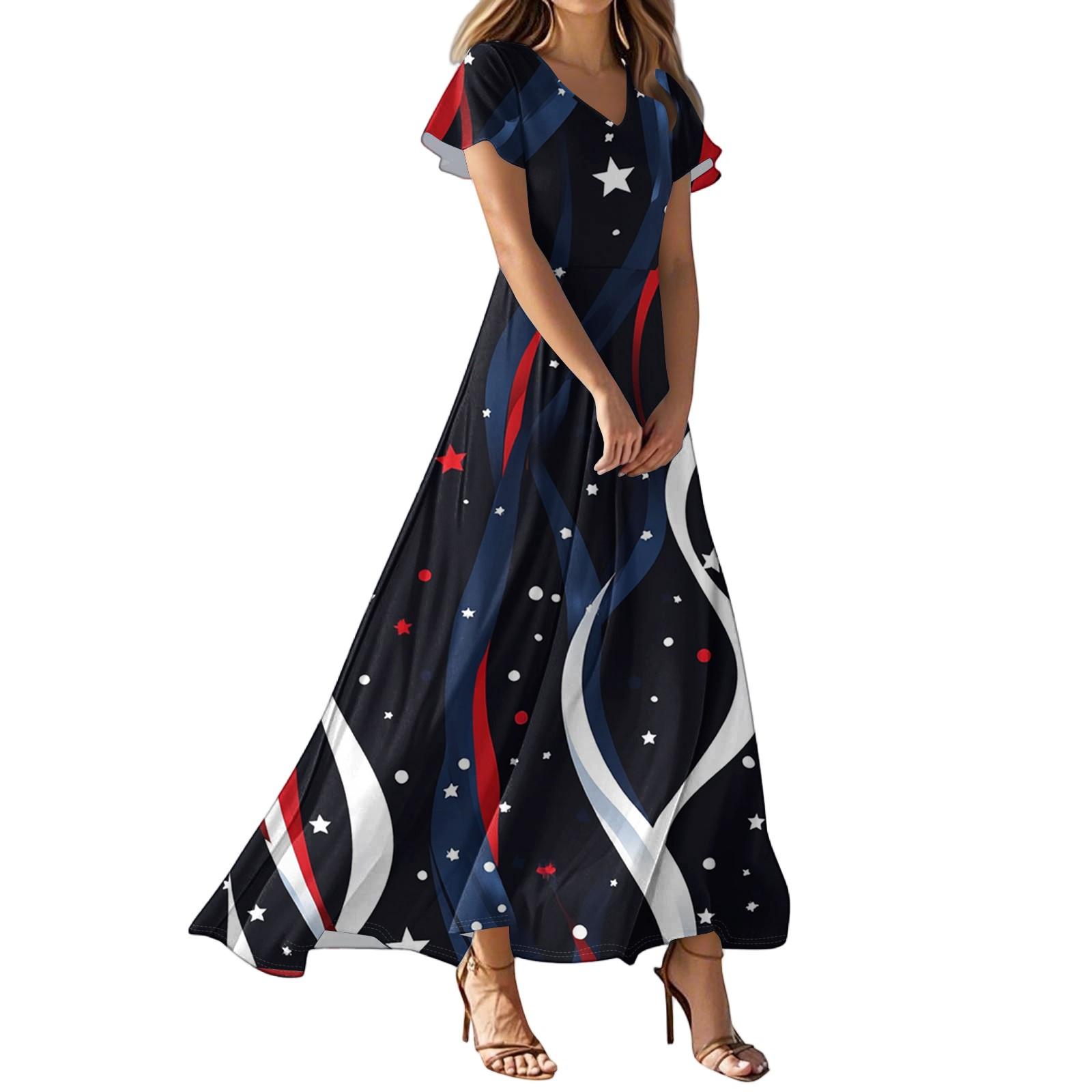 

Женские повседневные модные длинные платья с принтом, платья с V-образным вырезом и коротким рукавом M