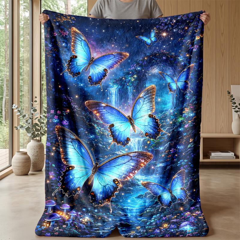 Fantastic Butterfly Woods Theme blanket Lightweight Warm Flannel Blanket Decorative Throw Blanket for Home Decoration