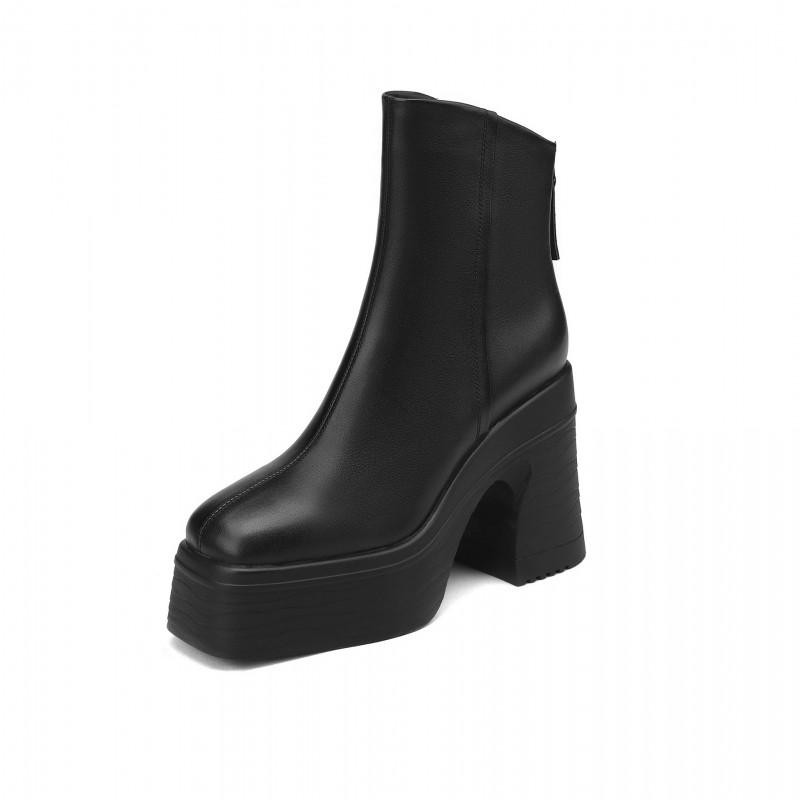 Womens Retro Luxury Chunky Heel Ankle Boots - Square Toe Platform Fashion Fall