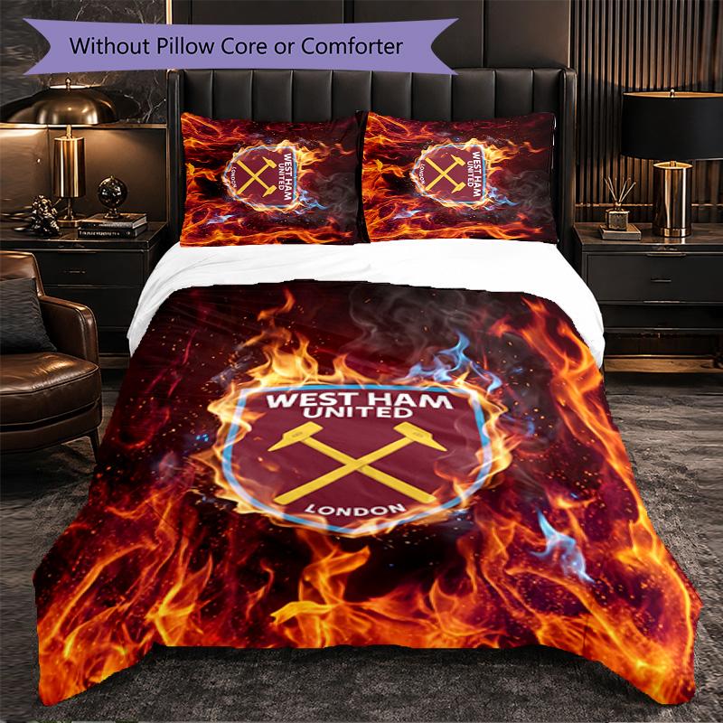 West Ham United Football 3 Piece Bedding Set Soft Duvet Cover Set with Pillowcases Printed Bedroom Decor Set for Home