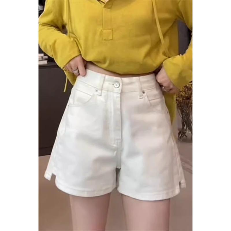 2026 Plus Size Women's High-Waisted Stretch Denim Split Shorts – Slimming Versatile A-line Wide-Leg Hot Pants
