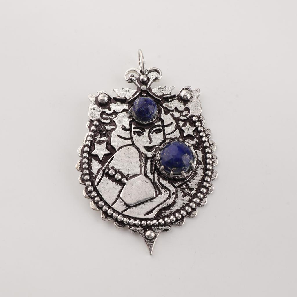 Natural Lapis Lazuli Gemstone 925 Sterling Silver Jewelry Chain Pendant 1.9" For Women CP-44-30