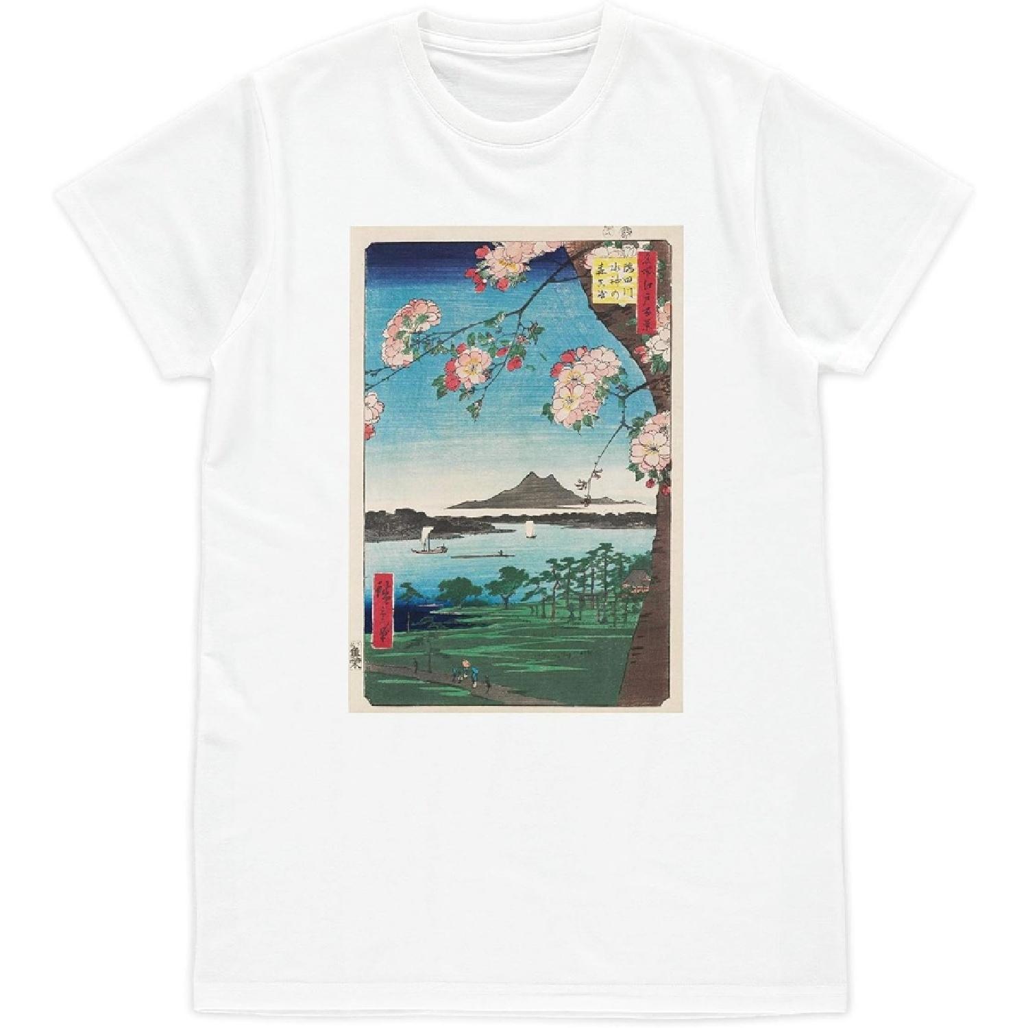 

Strand Clothing Japanese Ukiyo-e T Shirt Woodblock Art Hiroshige Sakura Womens Mens Printed Tee XXXXXL білий