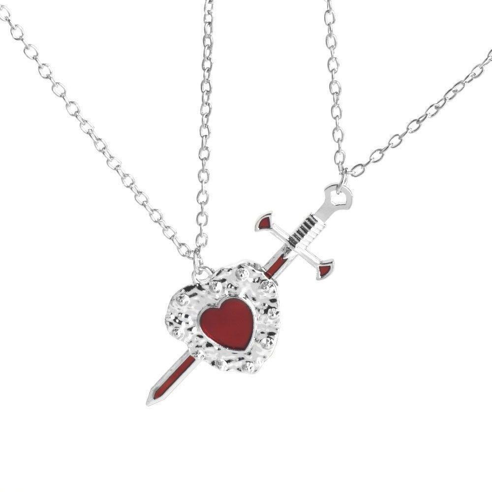 2pcs Gift Red Heart Heart Sword Necklace Couple Set Fashion Accessories Couple Necklace Collarbone Chain Men Women