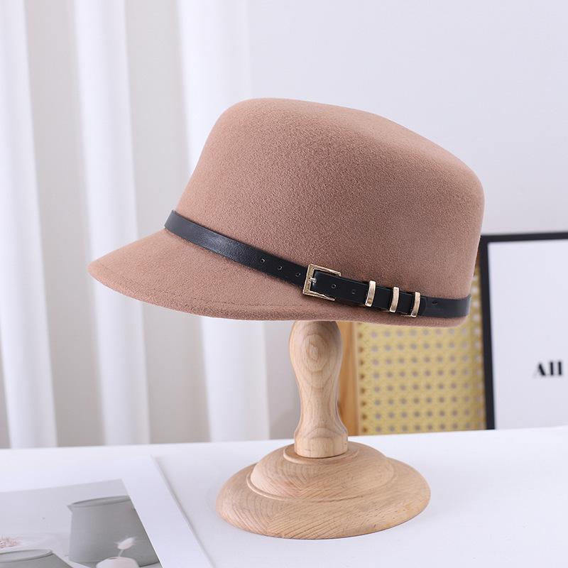 Autumn and winter women's wool hat women's woolen felt hat belt decorative top hat British equestrian hat fashion cap