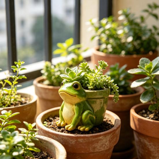 Frog Flowerpot, Decorative Resin Frog Planter, Fade-Resistant Herb Pot Garden Accent, for Home Decoration