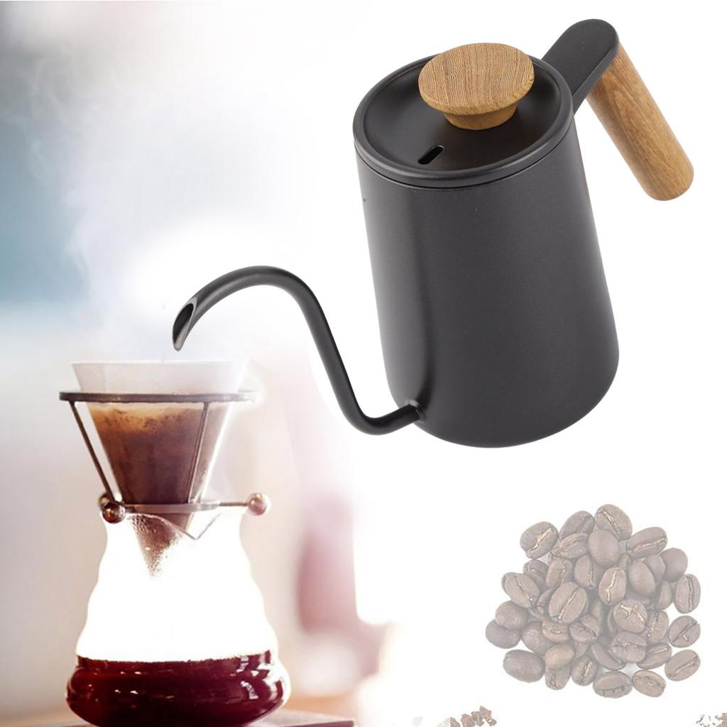 600 ml Mode Handtag i Rostfritt Stål Drip Kaffekanna Svanhals Pip Vattenkokare;Svart: