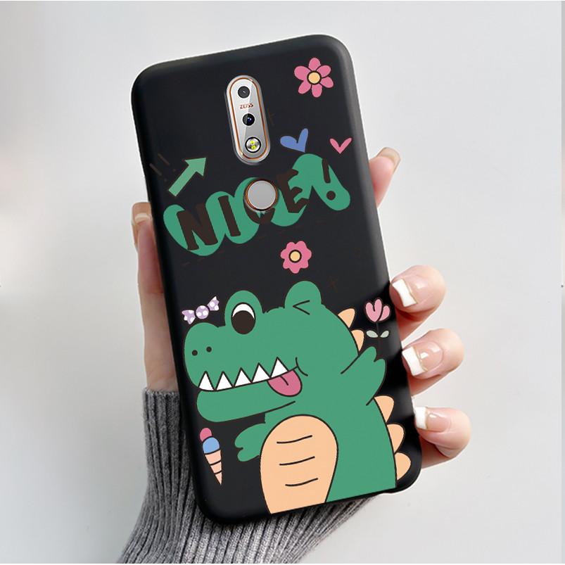 Printing Pattern Case For Nokia 7.1/Nokia 7 Plus Fundas Nokia7 Cover Soft Silicone Black Shell Cute Flower Cartoon Casing Coque