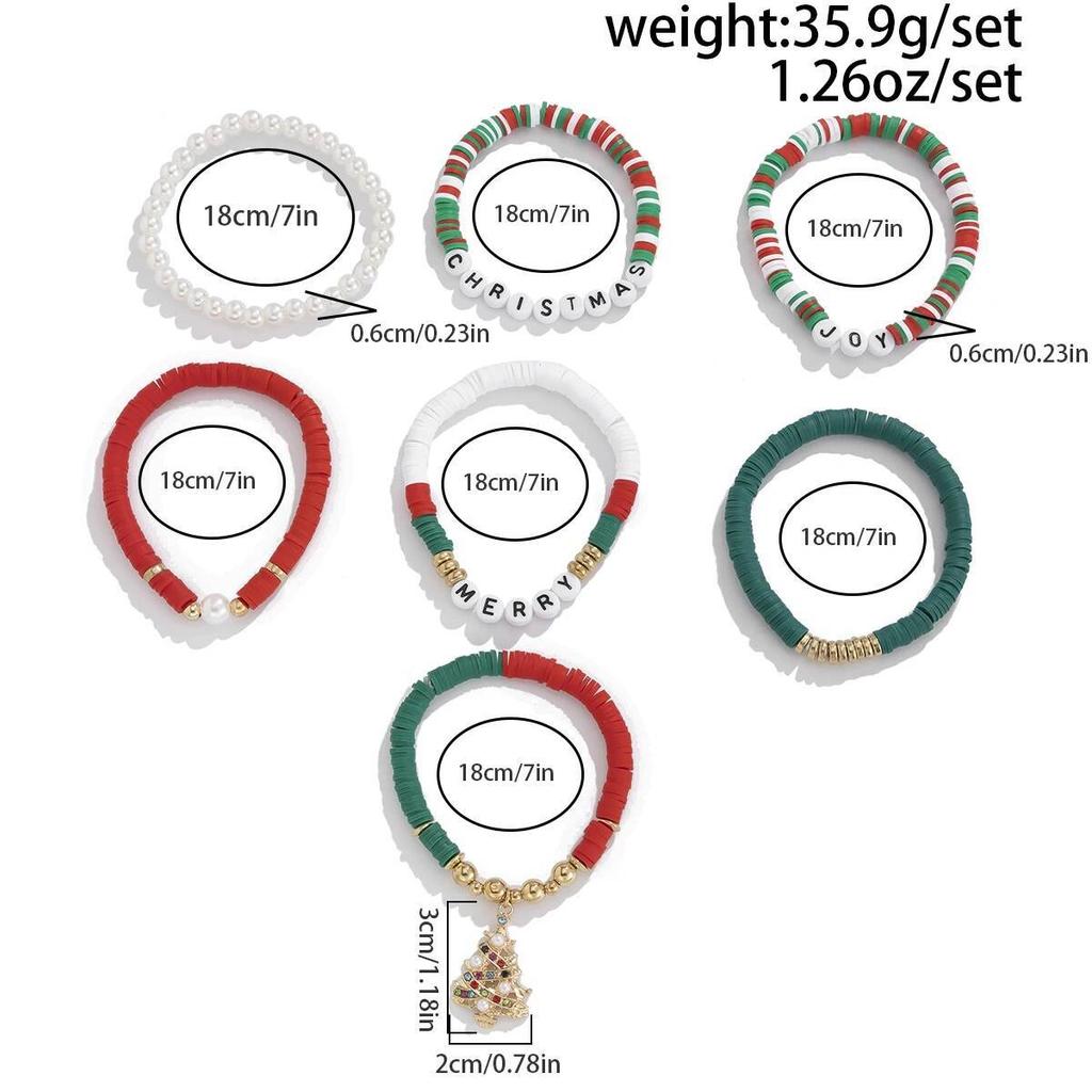 Salircon 7 Pcs/set Christmas Colorful Rhinestones Tree Pendant Bracelet Women Trendy Beads Bracelets Xmas Jewelry New Year Gifts