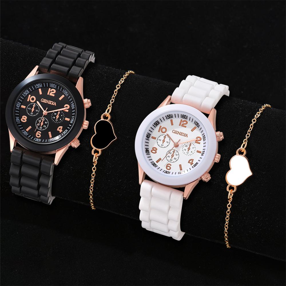 1/2 Stück Set Paar Mode Lässig Lederuhren Damen Einfaches Zifferblatt Quarz Armbanduhren Dress Uhr Montre Femme