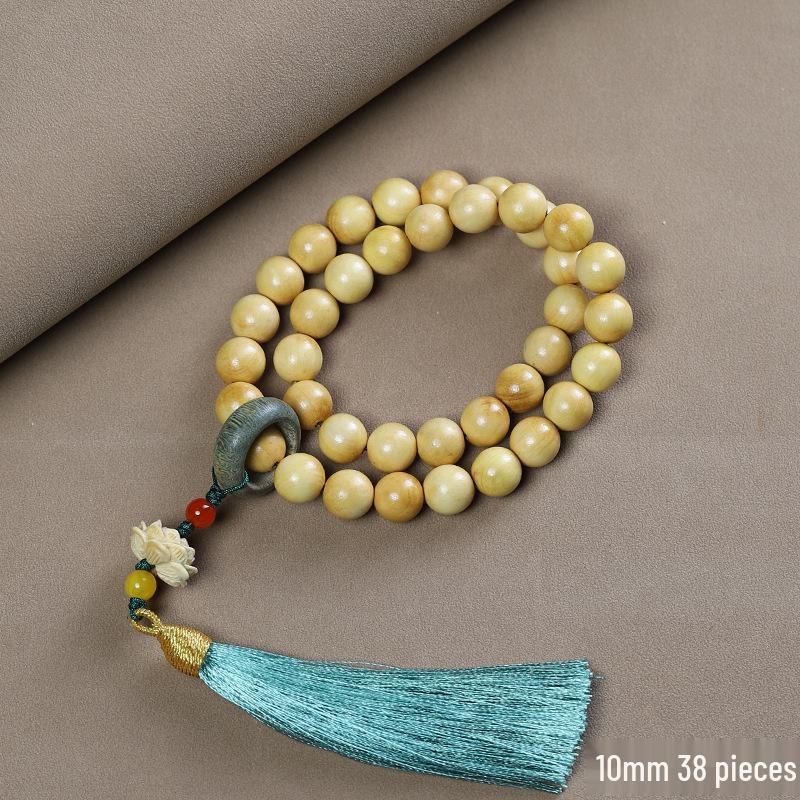 Small Leaf Boxwood Rosary: 108 Solid Wood Buddhist Beads Unisex Bracelet - High Density Sinking Wood