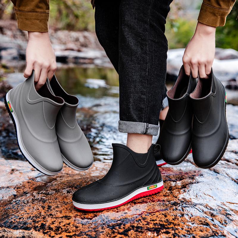 Men's Fashion Short Rain Boots - Waterproof, Non-slip, and Versatile for Outdoor, Kitchen, or Car Wash Use.