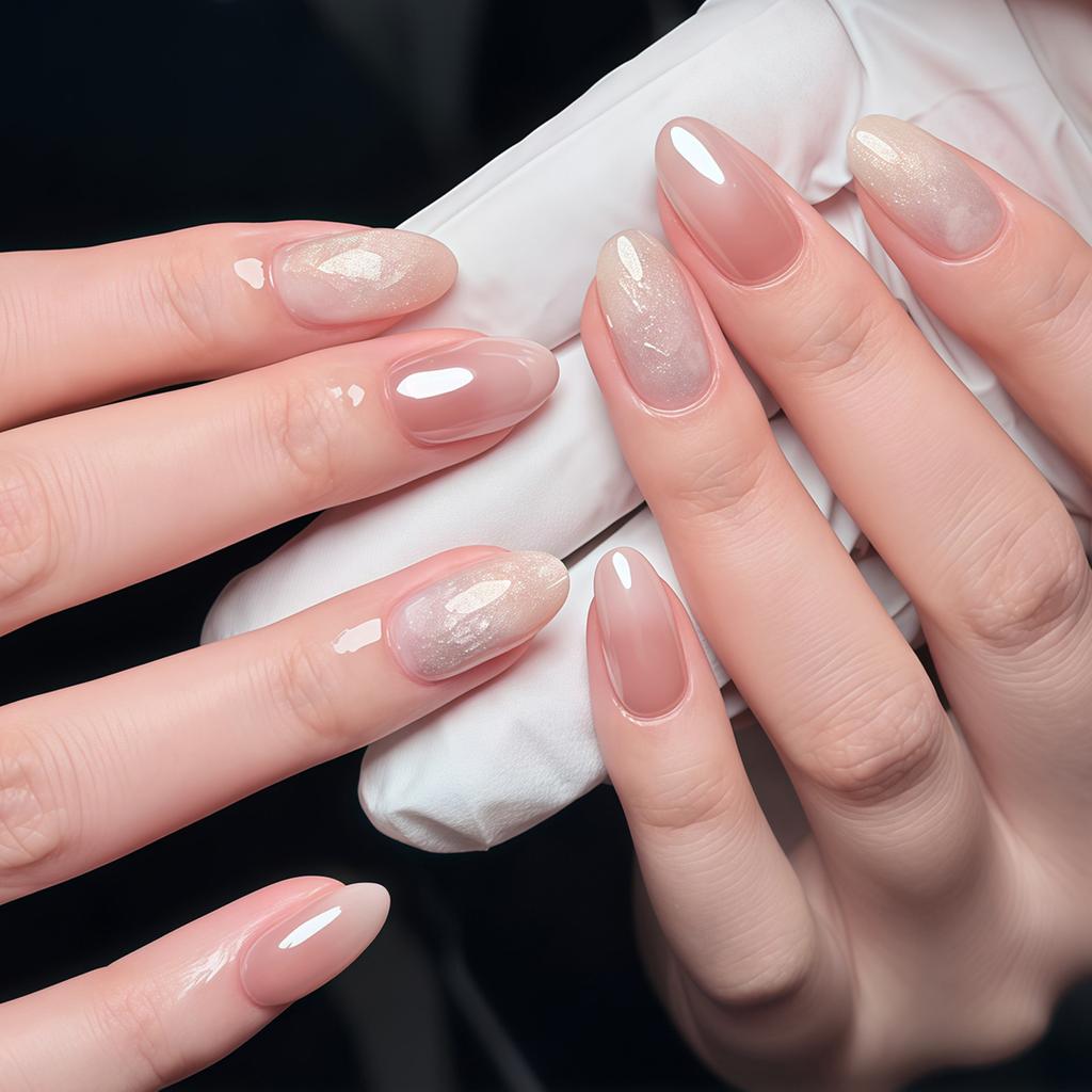 Wearable Manicure Advanced Gradient Nude Skin Cool White Moonlight Prefabricated Manicure Nail Piece Finished Product