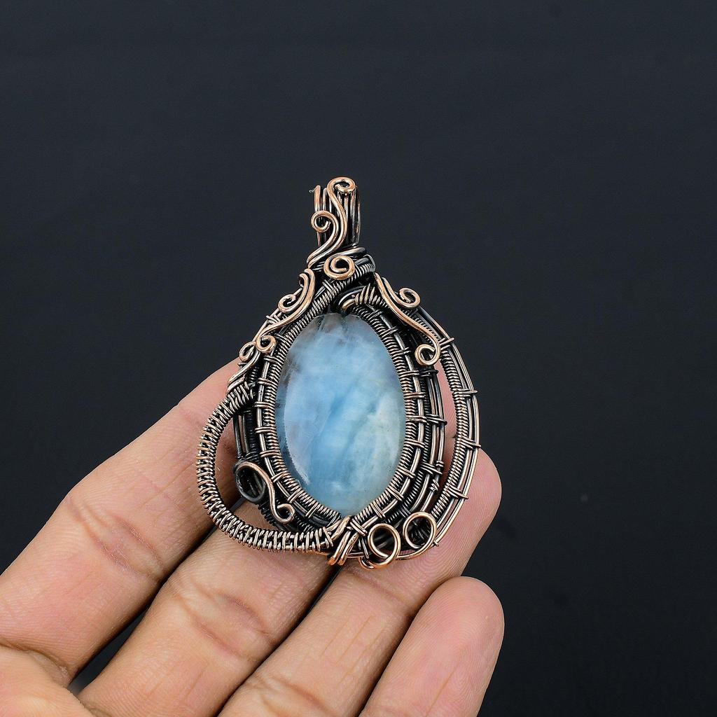 Moonstone 999 Copper Wire Wrapped Pendant, Handmade Gemstone Pendant, Gift For Mom Antique Jewelry