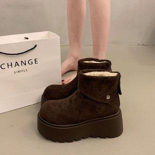 Warm and heightened thick-soled snow boots for women's new winter Birkenstocks short boots for women's velvet and thickened Northeast cotton shoes